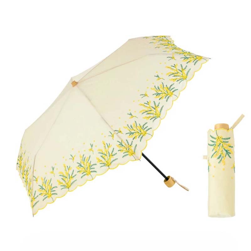 because B-095266 ミモザ刺繍 折パラソル  (晴雨兼用) IV