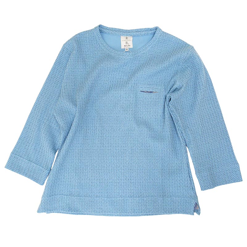儀右エ門 ギエモン 七分袖 米粒カットソー L  / ブルー