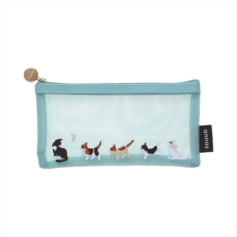 annas 刺繍メッシュペンポーチ ネコ