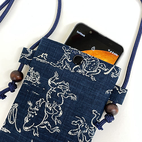 鳥獣戯画 スマホ小物入れ*紺