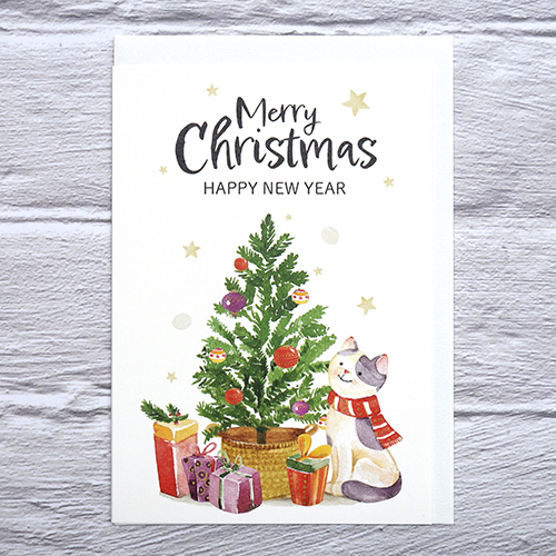 フロンティア クリスマスカード クラシック /猫とマフラー