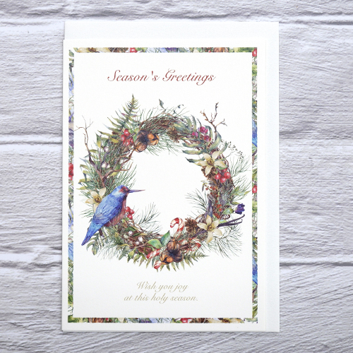 フロンティア クリスマスカード クラシック /青い鳥とリース