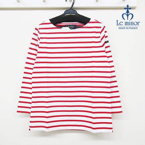 Le minor ボーダーカットソー7分袖　20G　Blanc/Rouge(WH×RE)