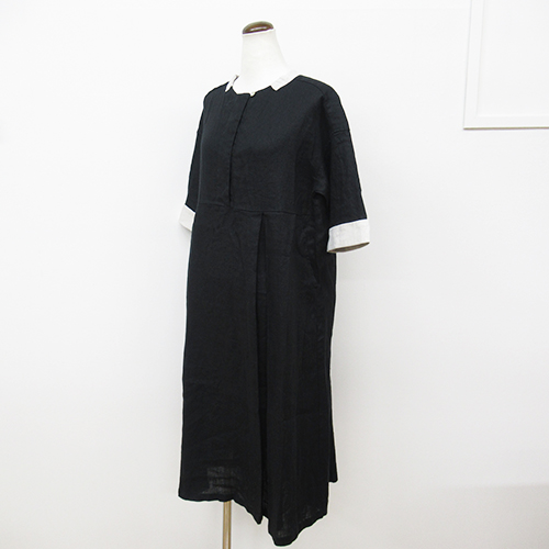 PONT DE SHALONS 　DENIM　リネンバイカラー衿ワンピース　BK19
