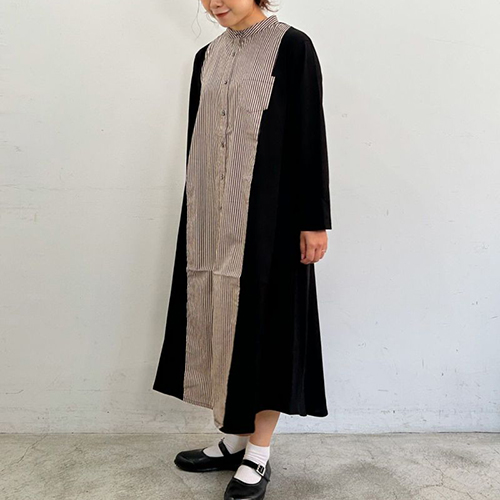 PONT DE CHALONS　無地×ストライプドッキングワンピース　BK19