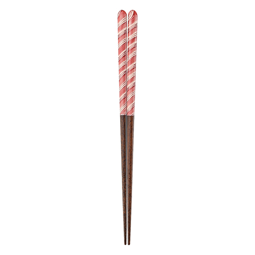 らせん　塗箸・ピンク21cm